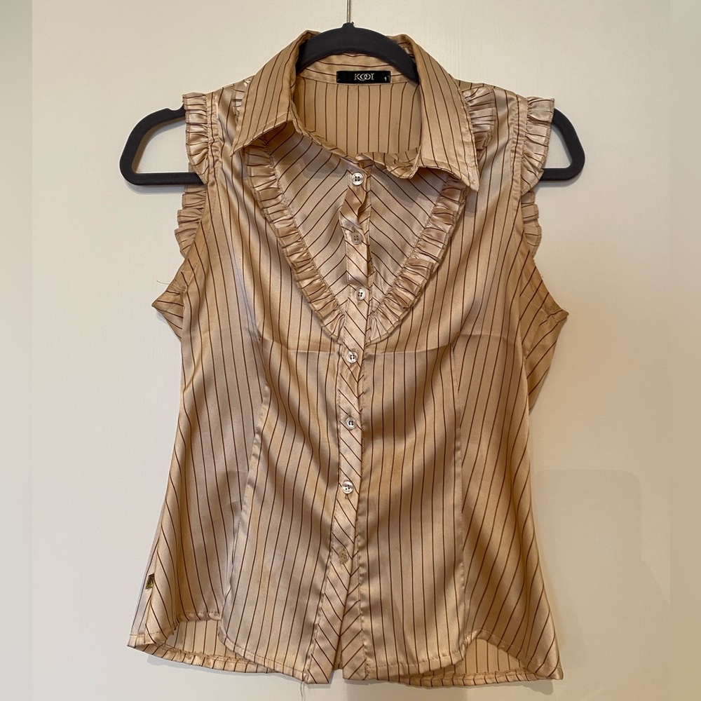 Tan Satiny Women’s Ruffle Blouse